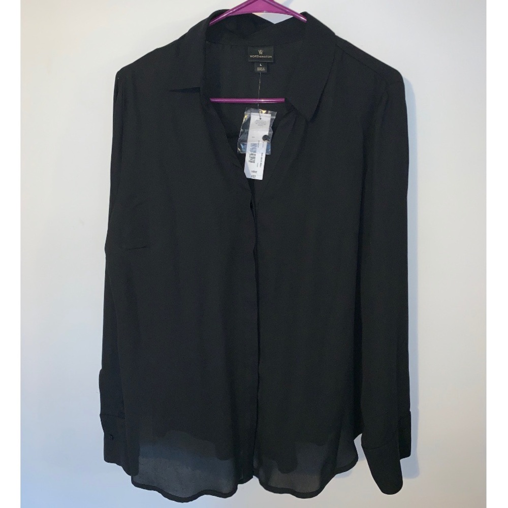 Sheer Black Button Down Blouse NWT